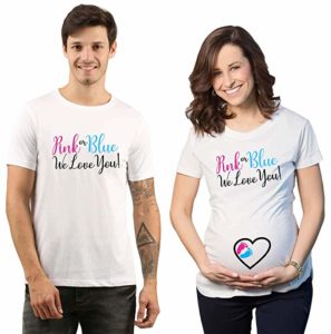 Pink or Blue We Love You Matching Maternity Announcement Couple