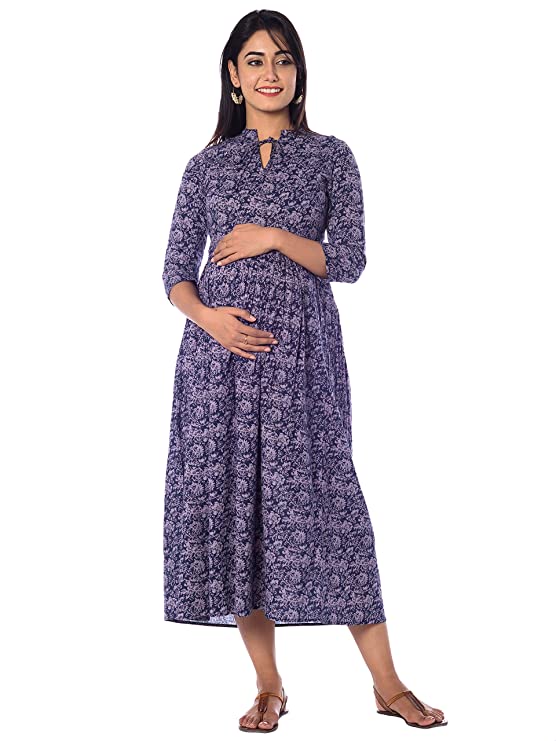 Cotton-printed-long-maternity-dress